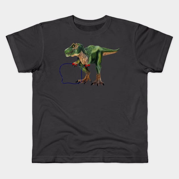 Funny T Rex Trying skipping rope, Sad Dinosaur Kids T-Shirt by dukito